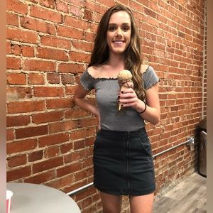 Denim Zip Up Skirt with Pockets